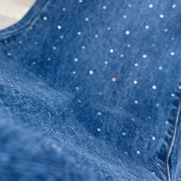 Jack High Rise Ankle Straight Leg Rhinestone Embellished Blue Jeans Size 32 - Picture 12 of 13